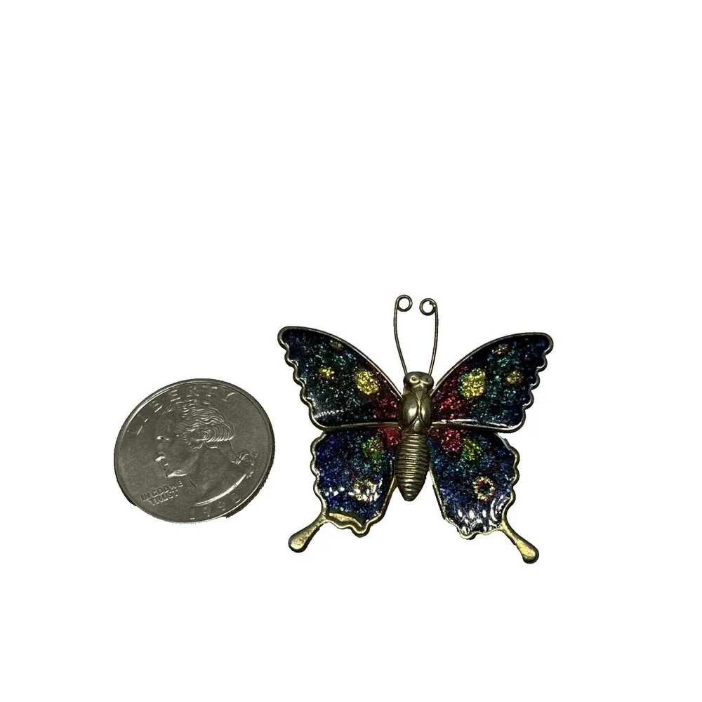 Vintage Colorful Butterfly Gold Tone‎ Clothespin Brooch Pin
